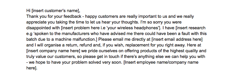 review response template for negative reviews