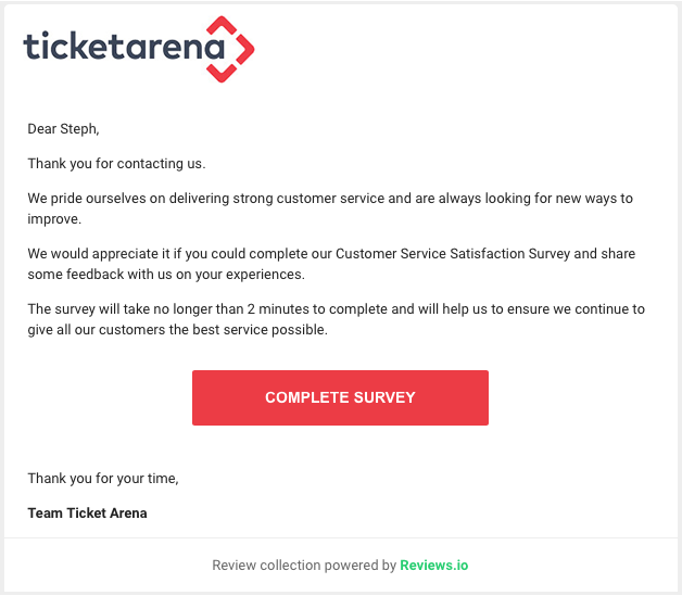 TicketArena review email