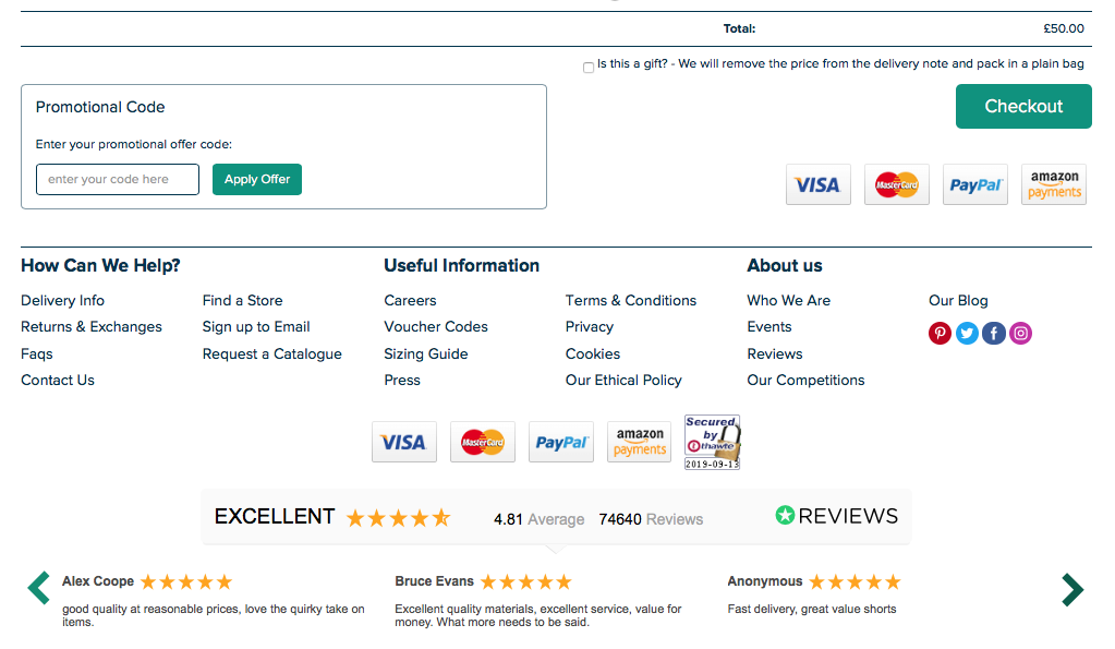 Weird Fish checkout page with Reviews