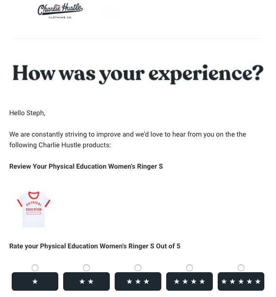 Charlie Hustle Review Invitation Email
