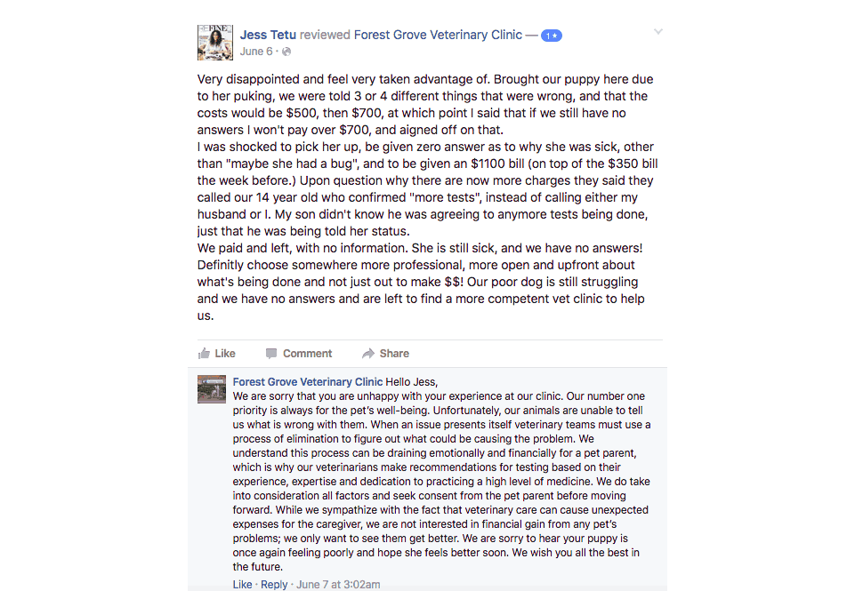 response to negative reviews example