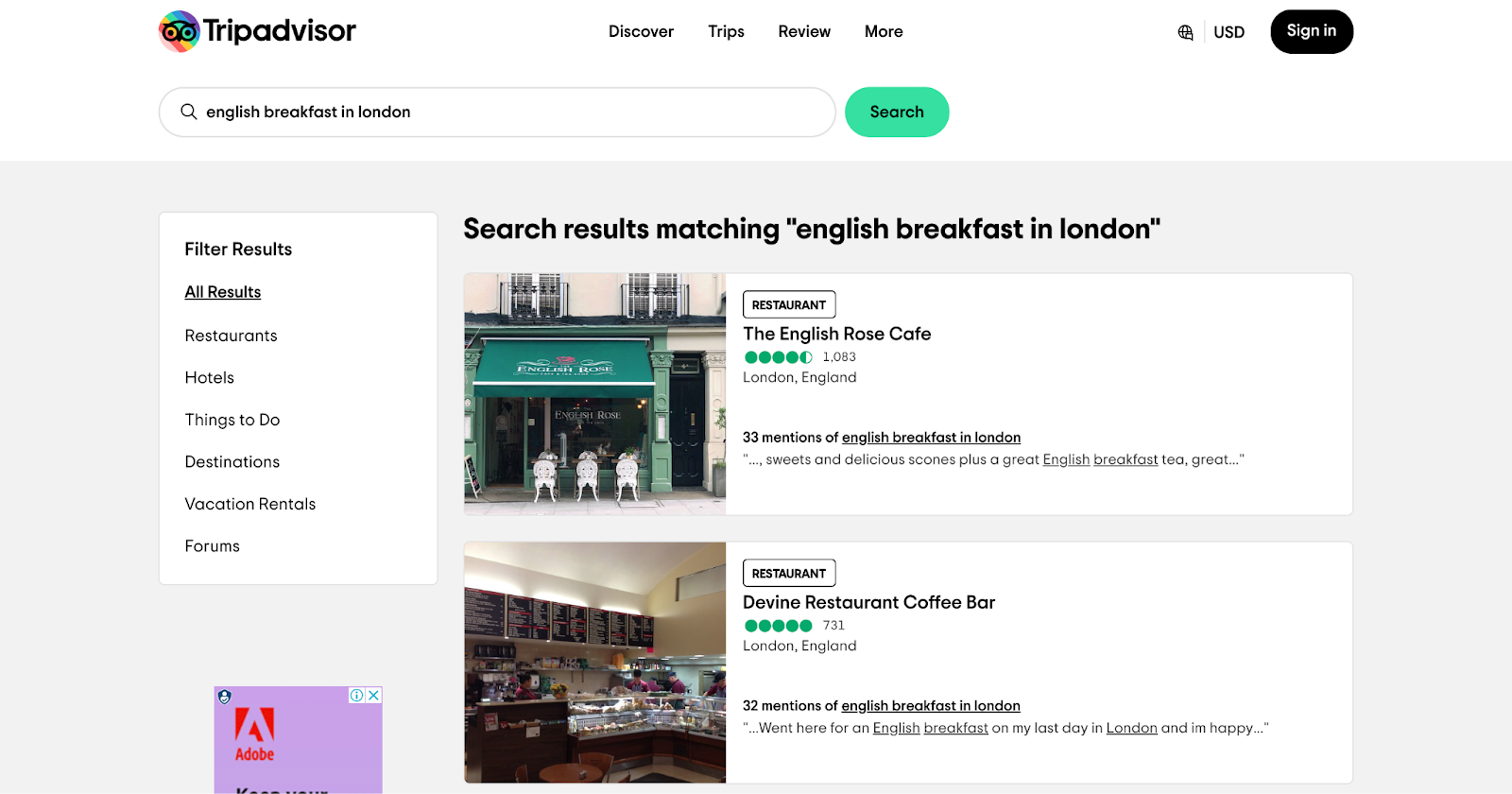 tripadvisor reviews for service and hospitalitiy businesses