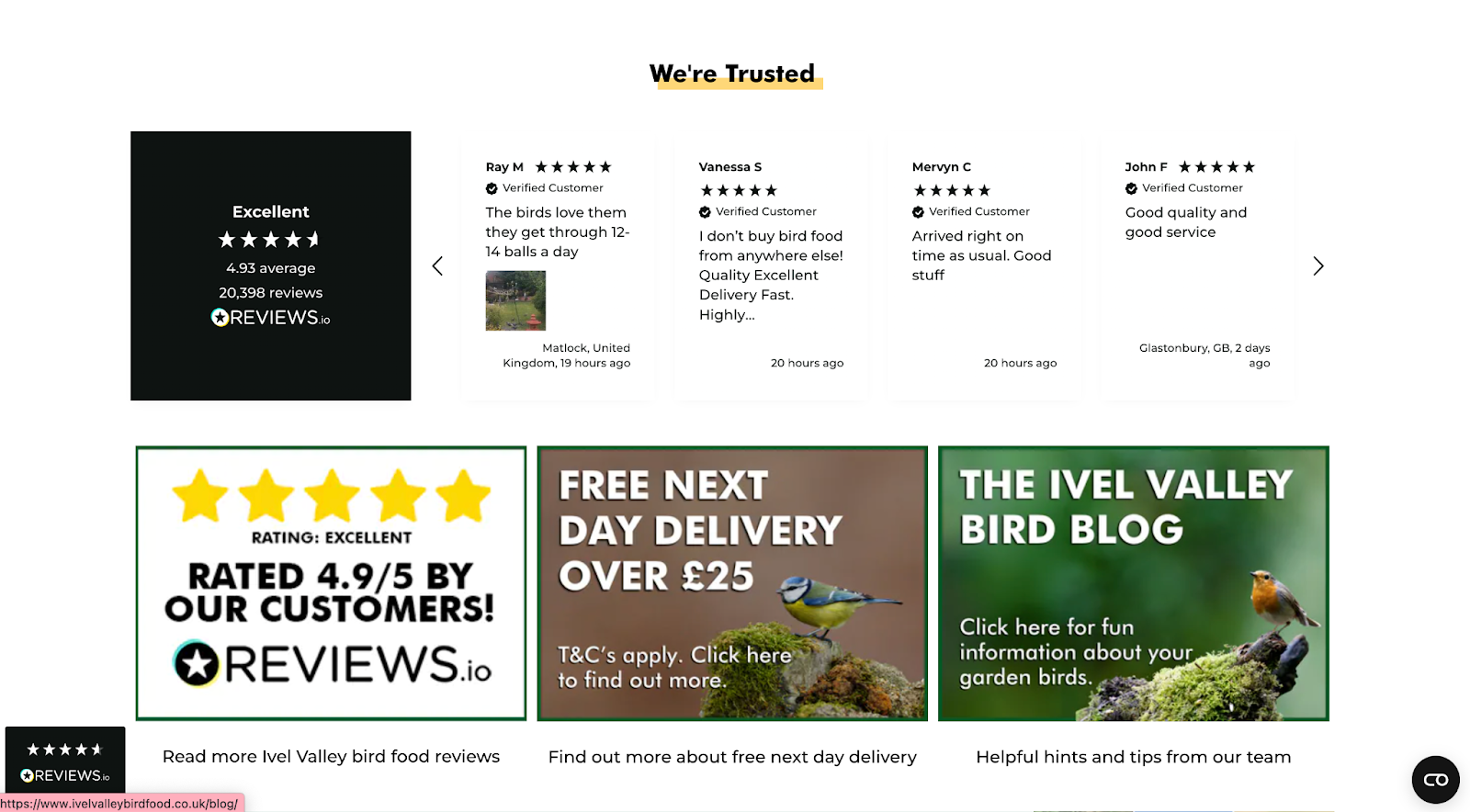Reviews shown on Ivel Valley's website